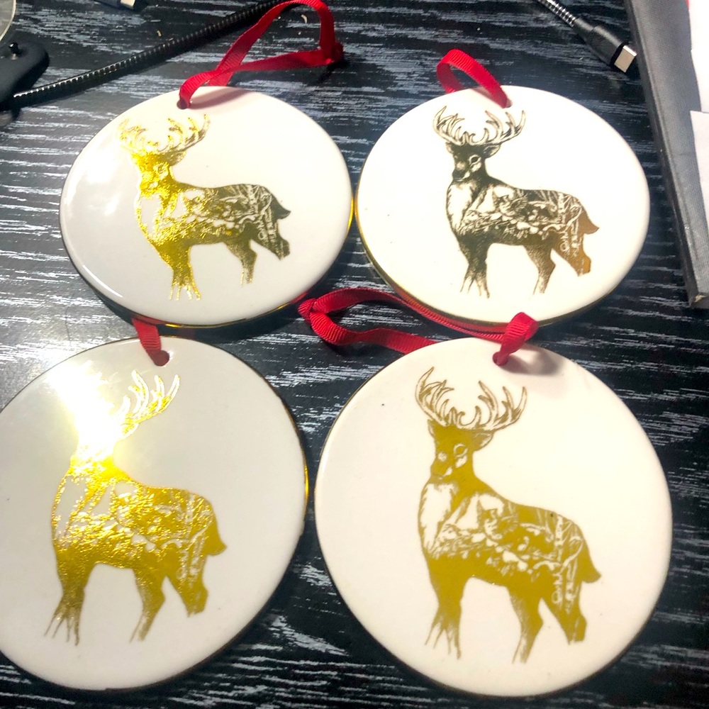 New Kurt Adler 3 1/2” Winter Woods Ceramic Disc Christmas Ornament(4pieces)